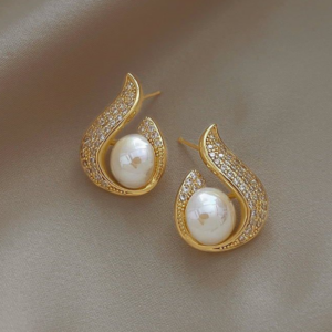 Vintage Pearl & Diamond Stud Earrings